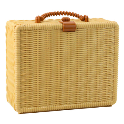 Čajová souprava v košíku s hrnečky, talířky a sladkostmi – 23 dílů