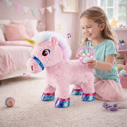 Interaktivní jednorožec na vodítku s nahrávací funkcí – růžový
