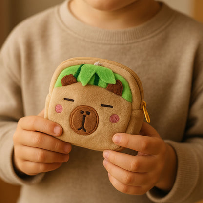 Plyšová peněženka s klíčenkou Kapybara meloun zelená 9,5 × 8 cm