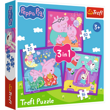 Puzzle 3v1 Prasátko Peppa – Zvyky, 20–36 dílků – Trefl