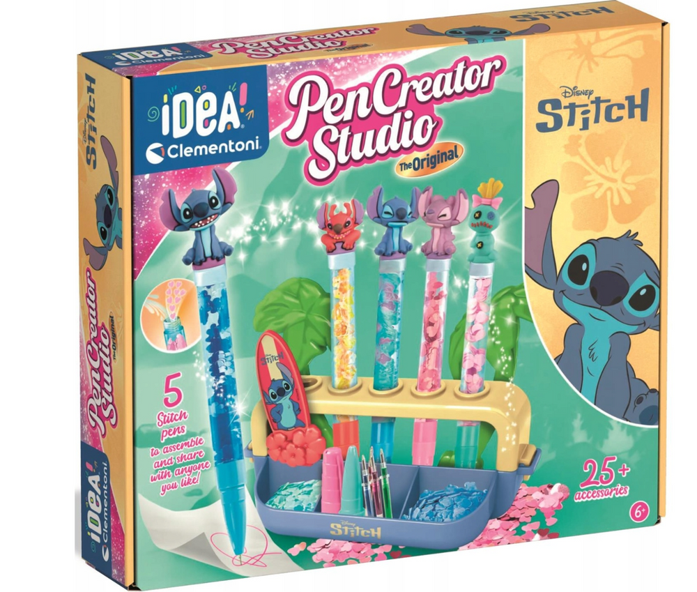 Továrna na pera Disney Stitch s 5 pery a dekoracemi – Clementoni
