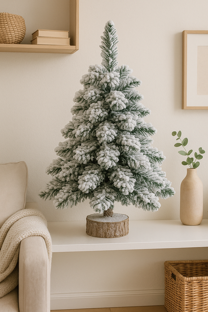 Dekorační vánoční stromek se sněhem na kmínku 60 cm – zelený