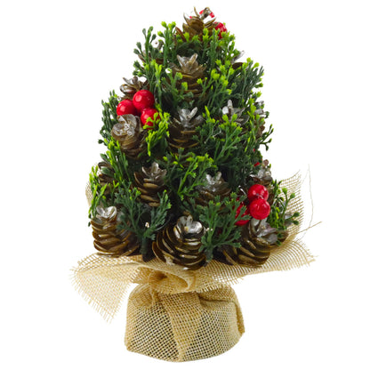 Umělý vánoční stromek s šiškami a jeřabinami 17×10 cm