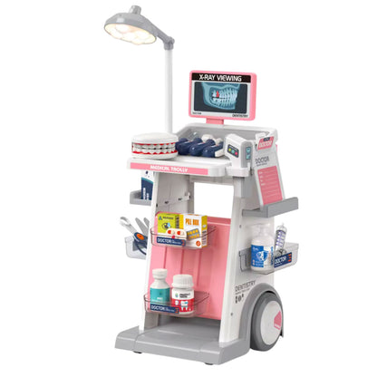 Dětský zubařský set s vozíkem a světlem, 26 dílů – růžový