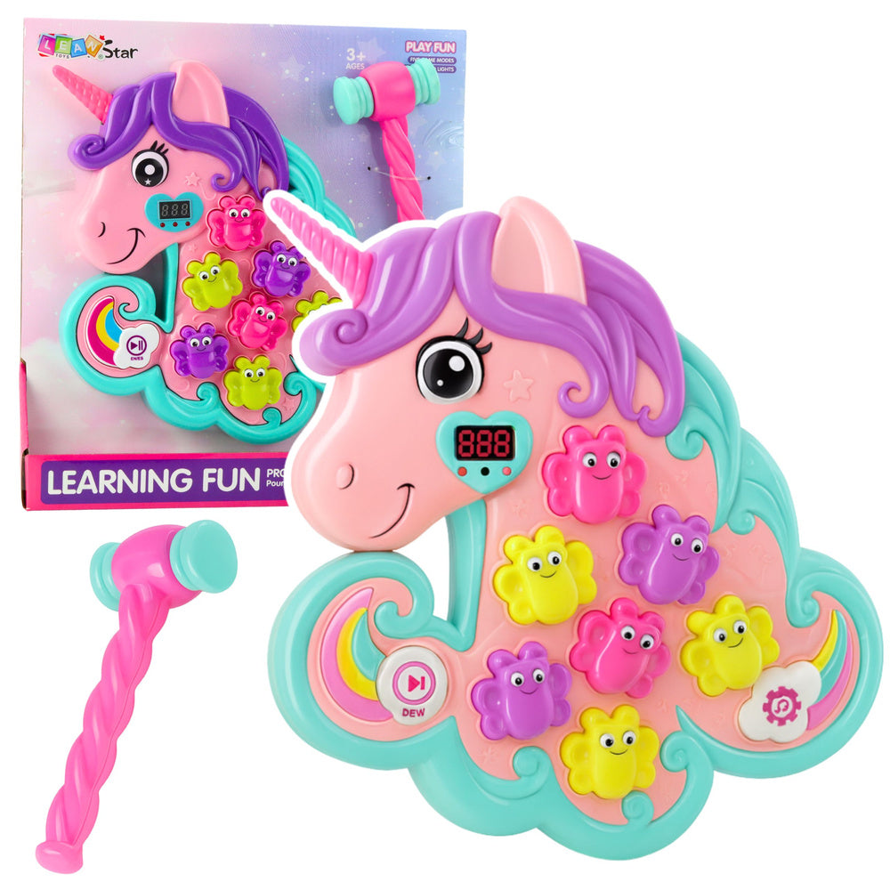 Interaktivní hra Whac A Mole s jednorožcem – barevná světla a zvuky