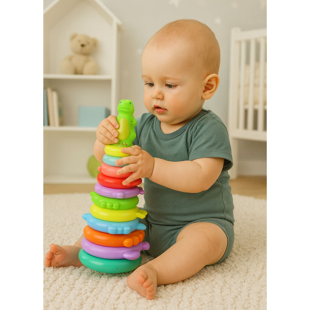 Vzdělávací pyramida s dinosaurem a samolepkami – 12 dílů