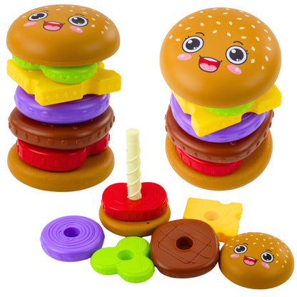 Skládací puzzle hamburger pro děti – barevná stavebnice 7 dílů
