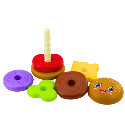 Skládací puzzle hamburger pro děti – barevná stavebnice 7 dílů