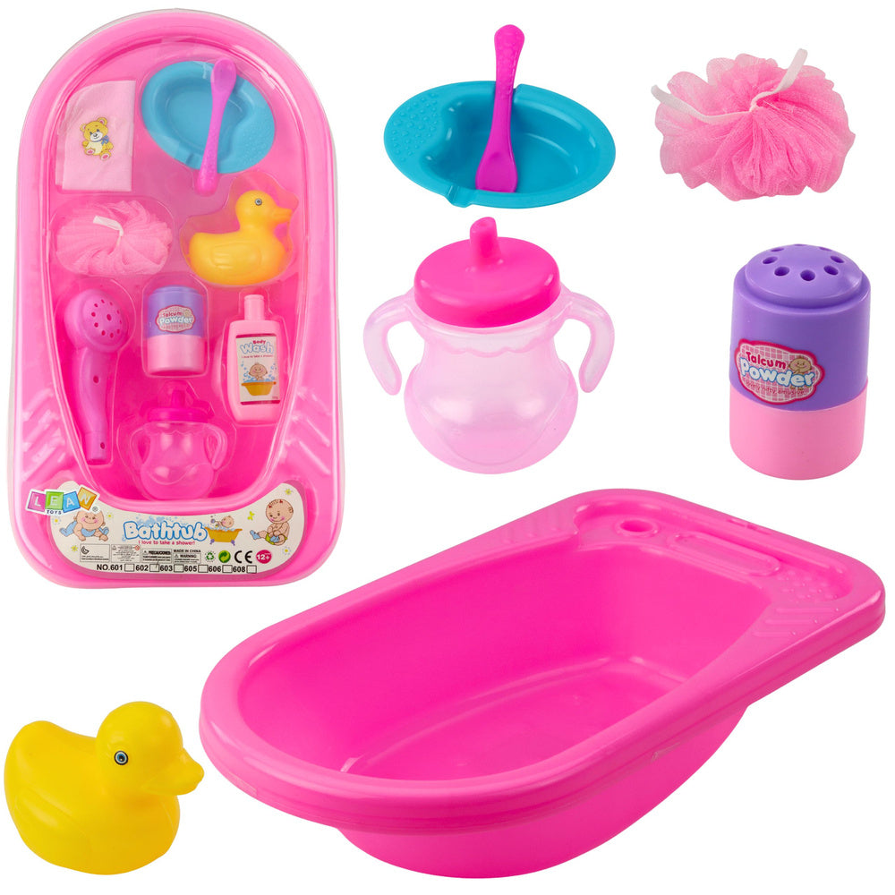 Koupelový set pro panenky s vaničkou a příslušenstvím – růžový