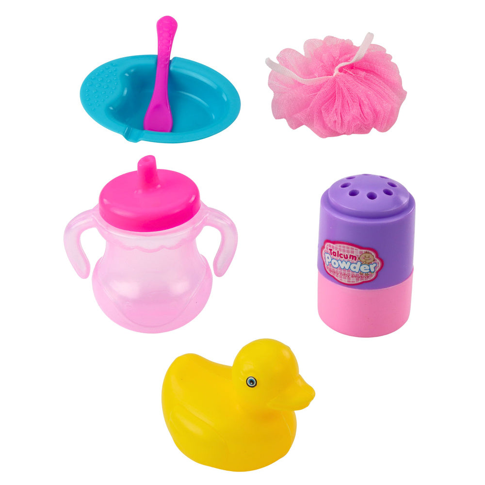 Koupelový set pro panenky s vaničkou a příslušenstvím – růžový