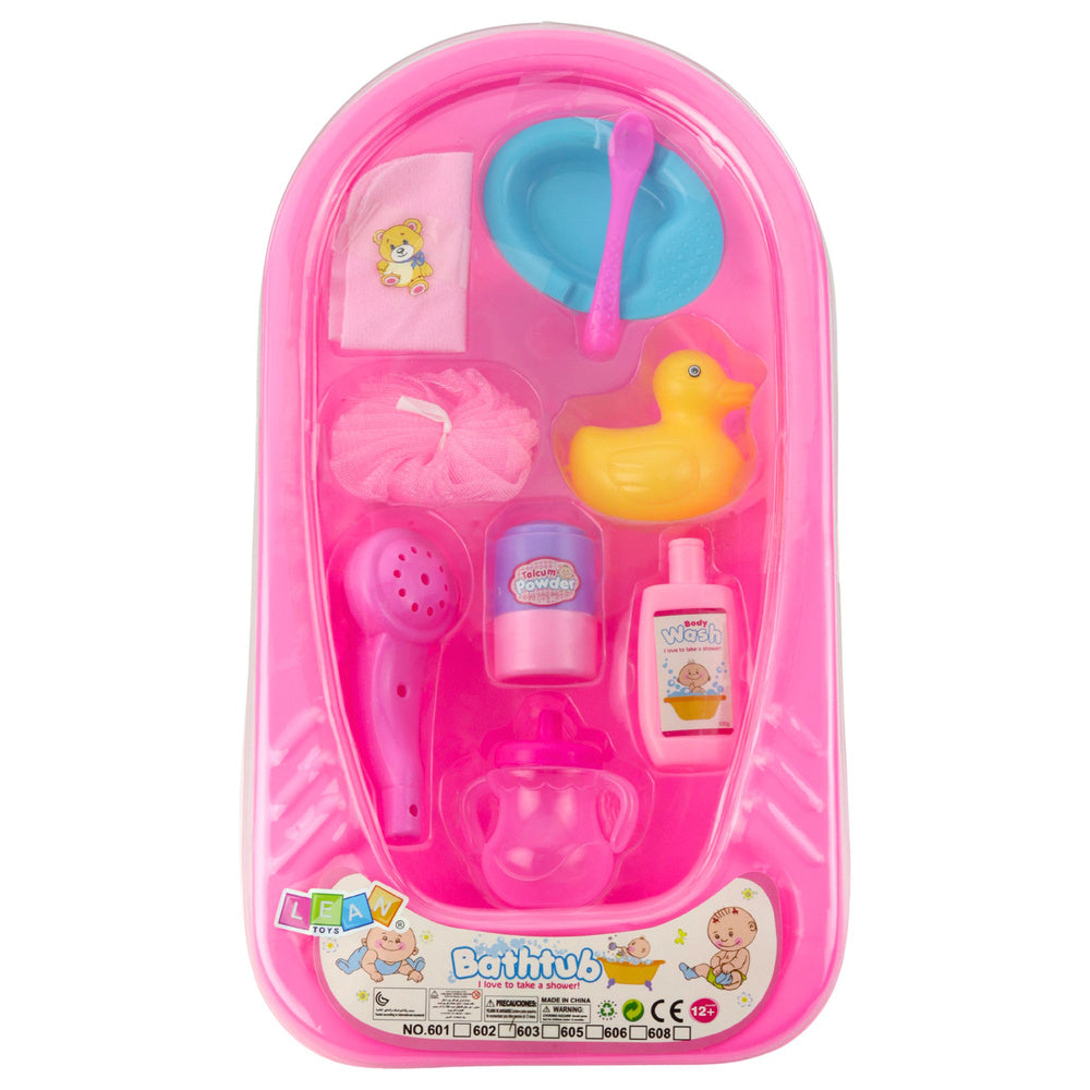 Koupelový set pro panenky s vaničkou a příslušenstvím – růžový