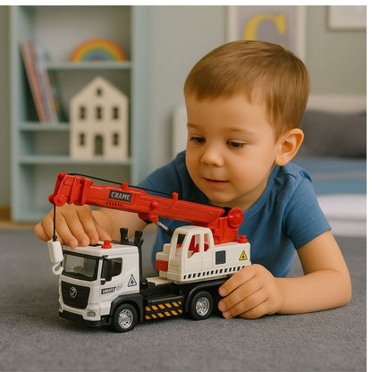Nákladní auto s jeřábem – kovová kabina, světla a zvuky