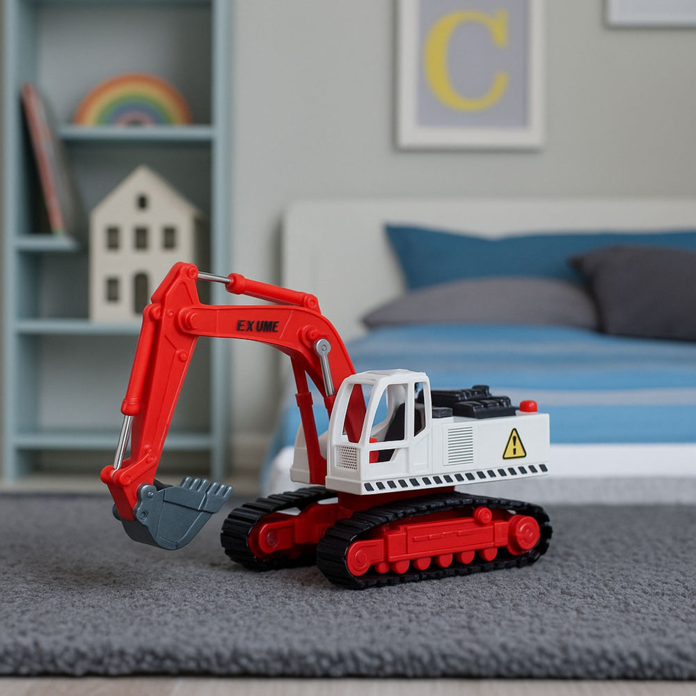 Pásový bagr s kovovou lžící, otočnou kabinou a efekty