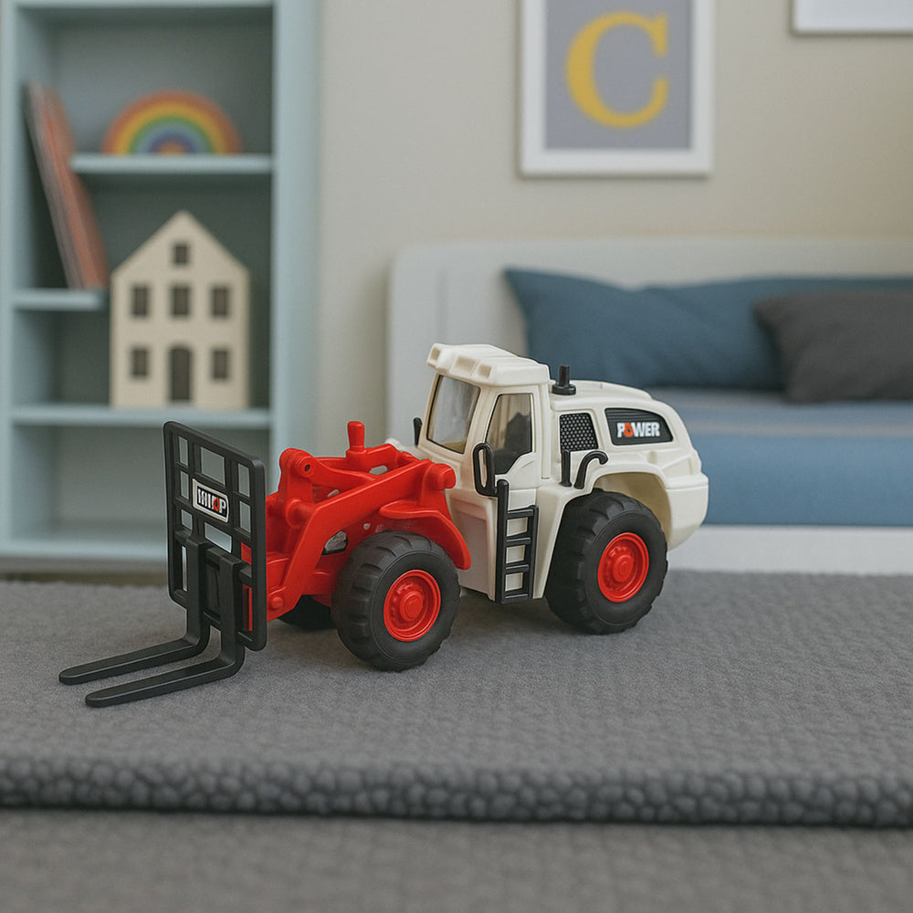 Vysokozdvižný vozík s kovovými vidlicemi, světlem a zvukem