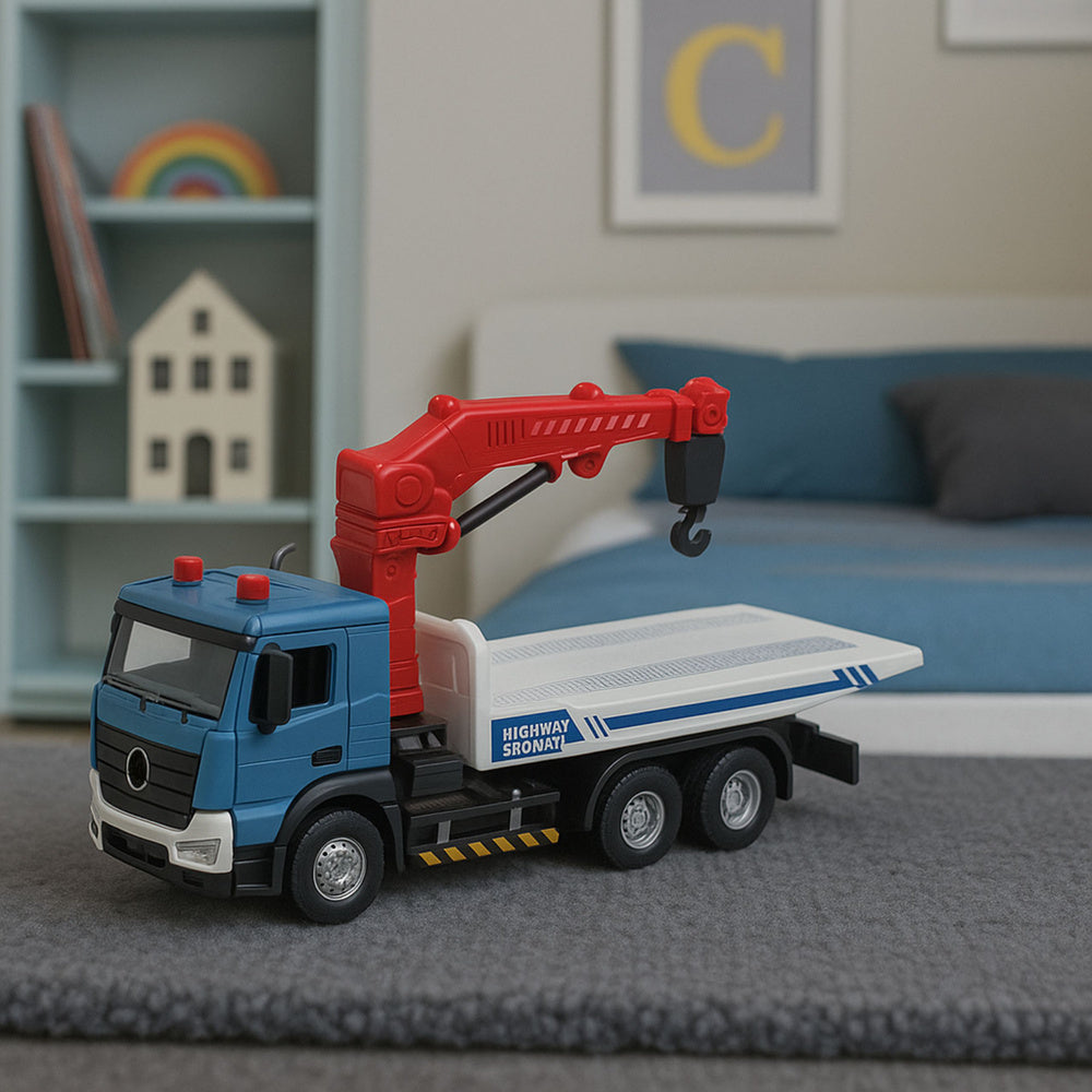Odtahové auto s pohyblivým jeřábem, světly a zvuky – kovová kabina
