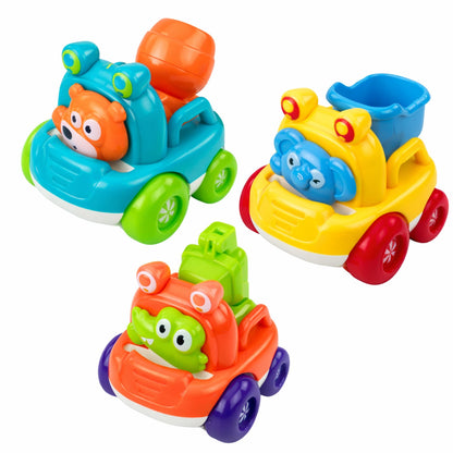 Sada stavebních aut se zvířátky pro nejmenší – 3 ks