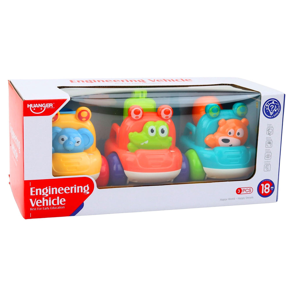 Sada stavebních aut se zvířátky pro nejmenší – 3 ks