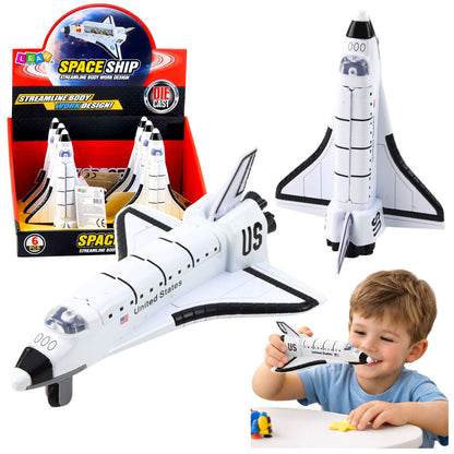 Kovový raketoplán s natahovacím mechanismem a otevírací kabinou – bílý