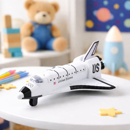 Kovový raketoplán s natahovacím mechanismem a otevírací kabinou – bílý