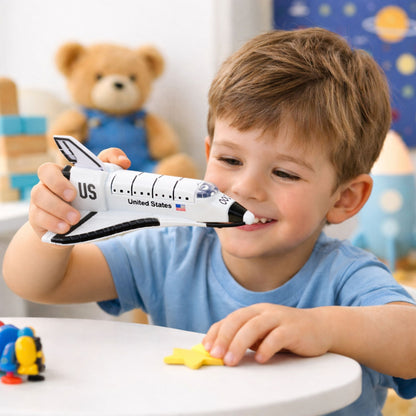 Kovový raketoplán s natahovacím mechanismem a otevírací kabinou – bílý