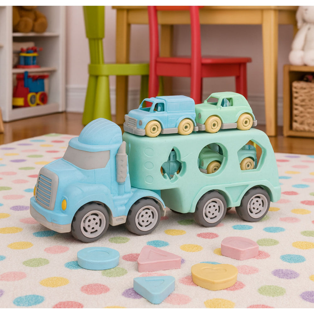 Odtahové auto s vkládačkou a autíčky – pastelové