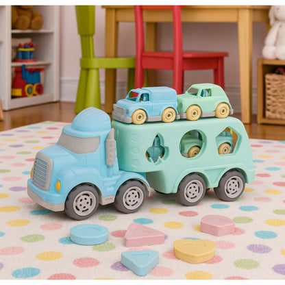 Odtahové auto s vkládačkou a autíčky – pastelové