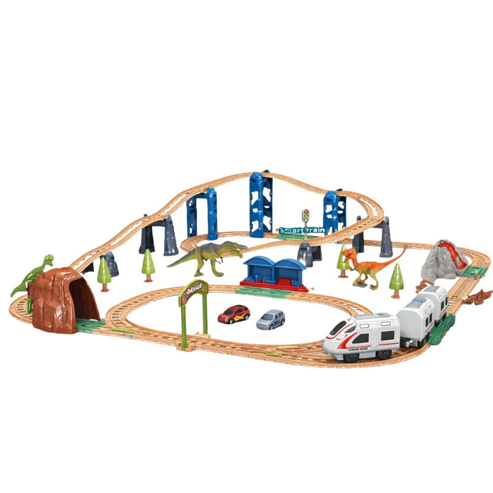 Elektrická vláčkodráha s tunelem, vulkánem a dinosaury – 95 cm