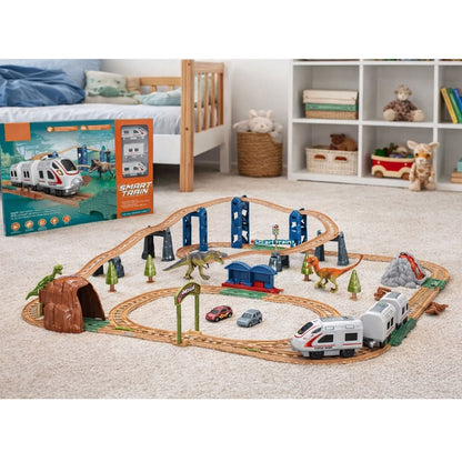 Elektrická vláčkodráha s tunelem, vulkánem a dinosaury – 95 cm