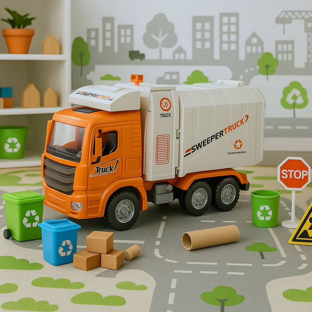 Popelářské auto se světly a zvuky – oranžové