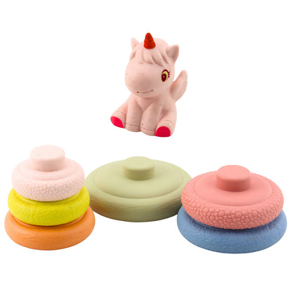 Senzorická pyramida jednorožec – měkká gumová hračka ECO