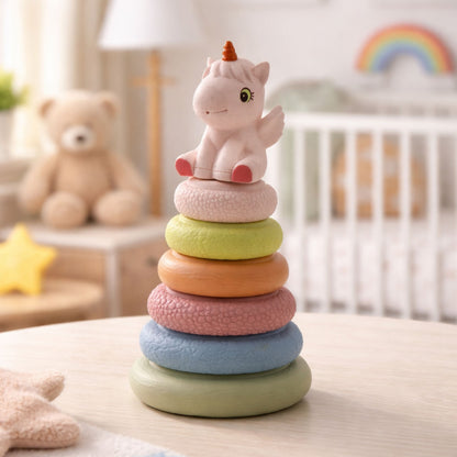 Senzorická pyramida jednorožec – měkká gumová hračka ECO