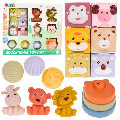 Senzorické měkké kostky Zvířátka – 18 dílů z ECO gumy