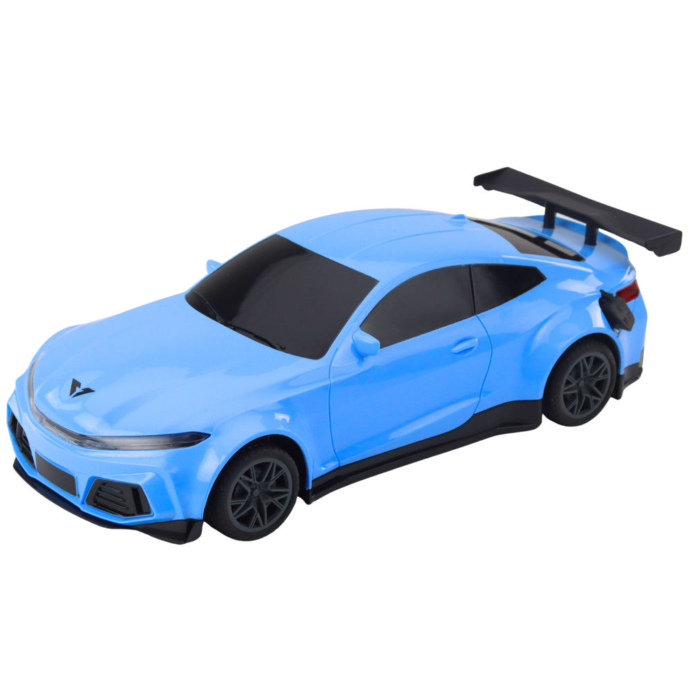 Elektrické závodní auto na dálkové ovládání s nabíjecí stanicí – modré