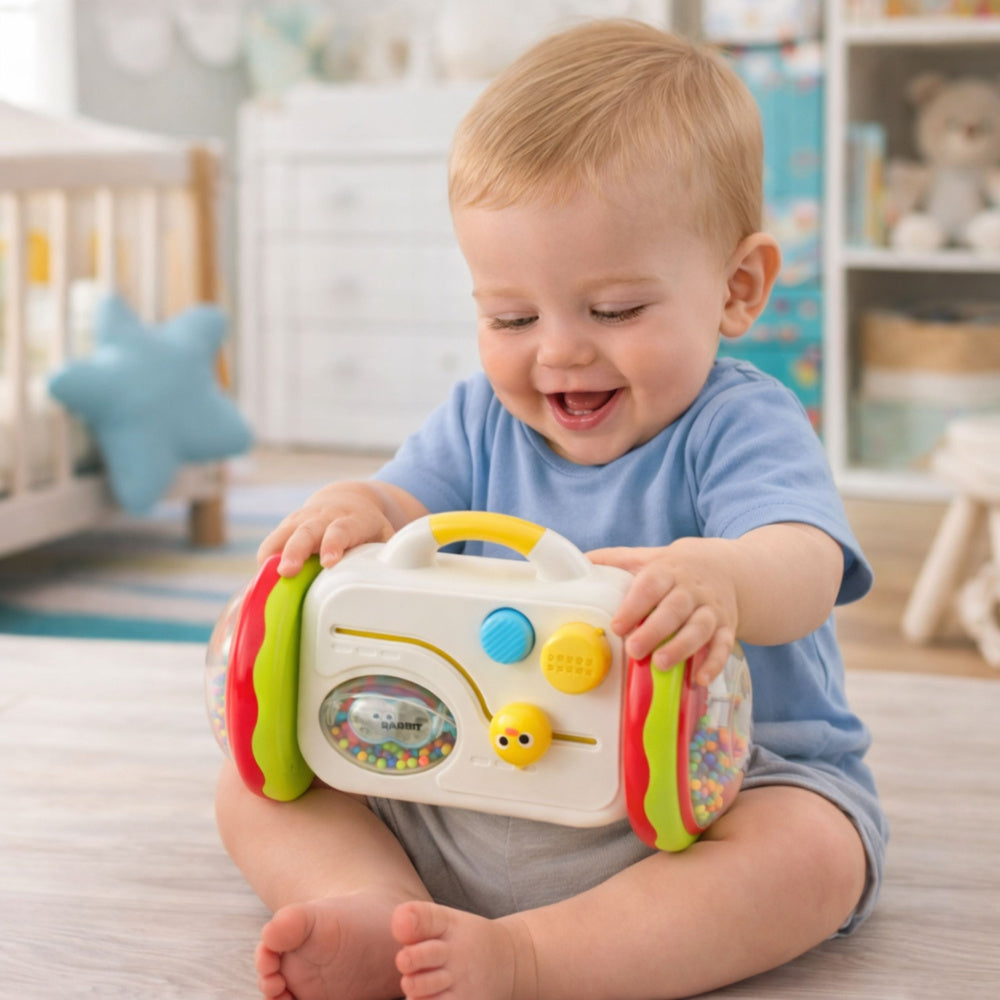 Interaktivní zrcadlo s chrastítkem na kolečkách pro batolata