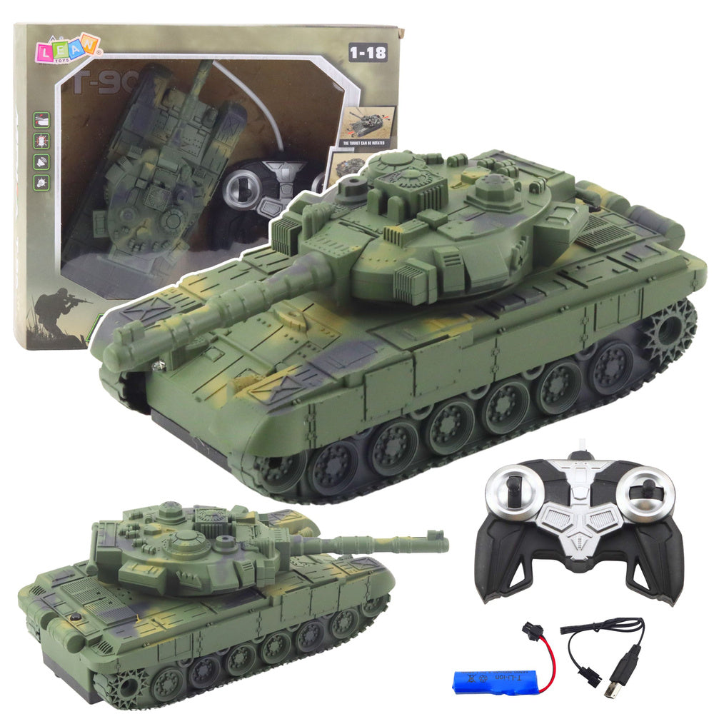 RC tank T90 s dálkovým ovládáním, světly a zvuky – zelený 1:18