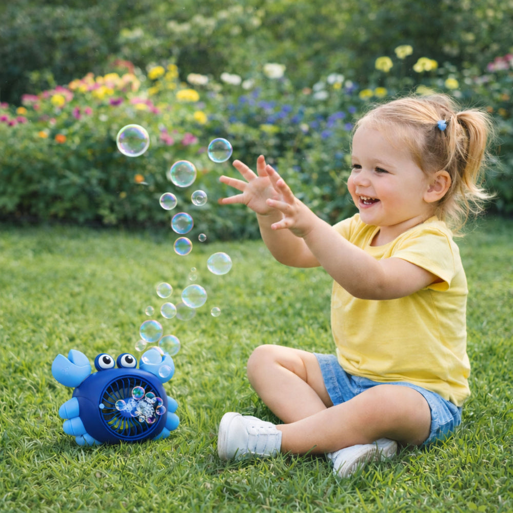 Bublifuk krabiček pro děti – 2v1 generátor bublin a ventilátor