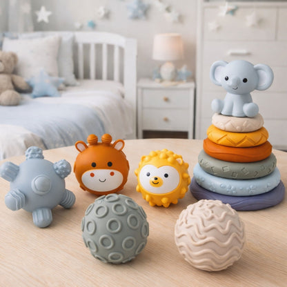 Senzorická sada 3v1 pro miminka – kostky, míčky, věž