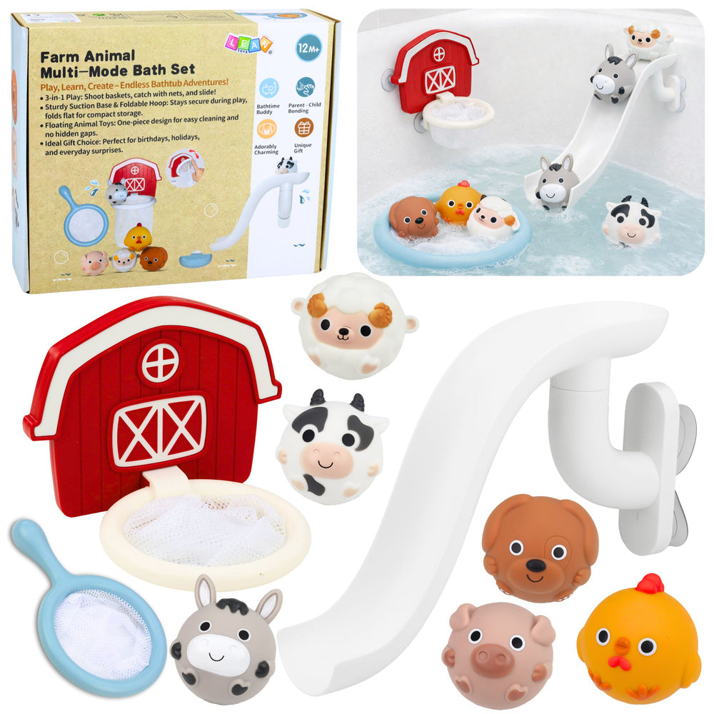 Hračky do vany Farma se skluzavkou a košíkem – 10 dílů