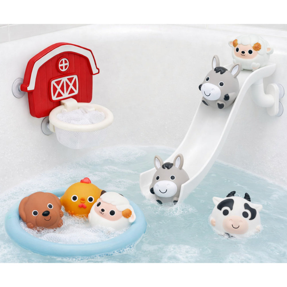 Hračky do vany Farma se skluzavkou a košíkem – 10 dílů