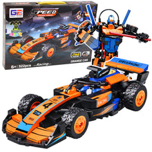 Stavebnice 2v1 závodní auto a robot, 322 dílků – oranžová