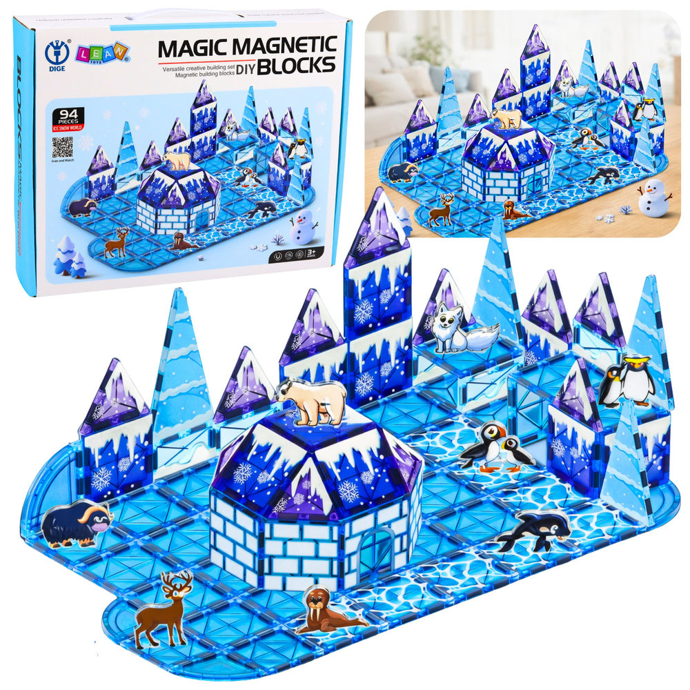 Magnetická stavebnice Ice Land s figurkami zvířat – 94 dílů