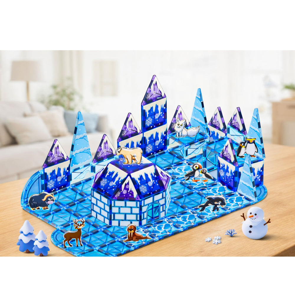 Magnetická stavebnice Ice Land s figurkami zvířat – 94 dílů