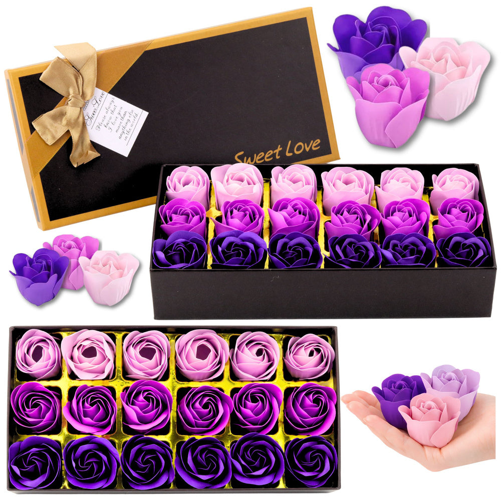 Flower Box s 18 vonícími dekorativními růžemi – fialová