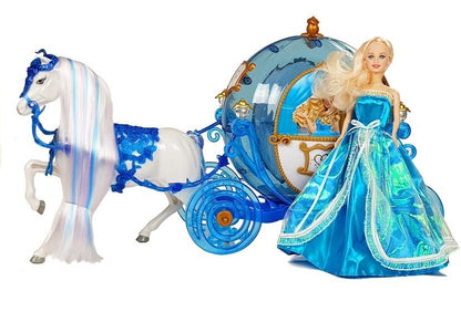 Zestaw Lalka w Karocy Koń do Czesania  Niebieska