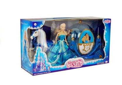 Zestaw Lalka w Karocy Koń do Czesania  Niebieska