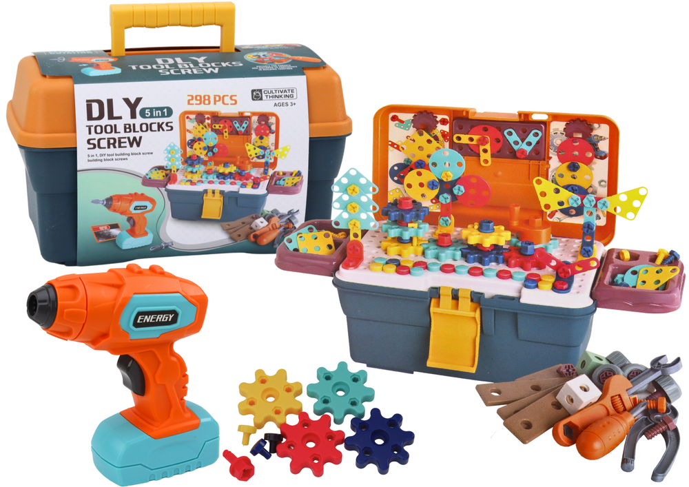 3D puzzle stavebnice s vrtačkou – DIY konstrukce v kufříku