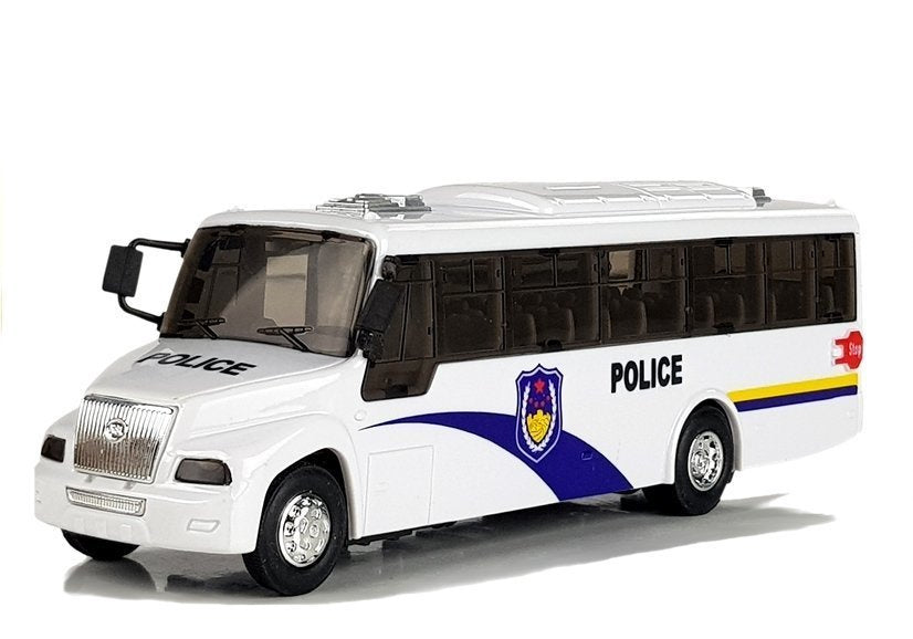 Police Bus Die Cast Model White with Lights