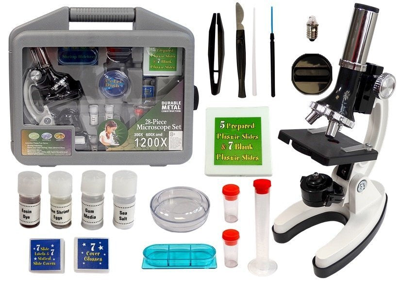 Children's Microscope in a Carrying Case Educational Scientist 28 Elements 300x 600x 1200x