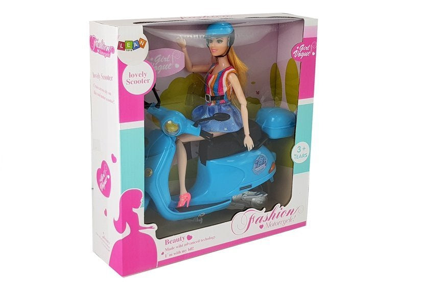 Doll Scooter Helmet Long Hair Pink Set