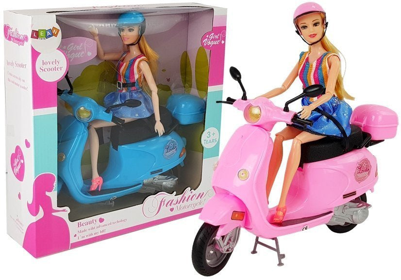 Doll Scooter Helmet Long Hair Pink Set
